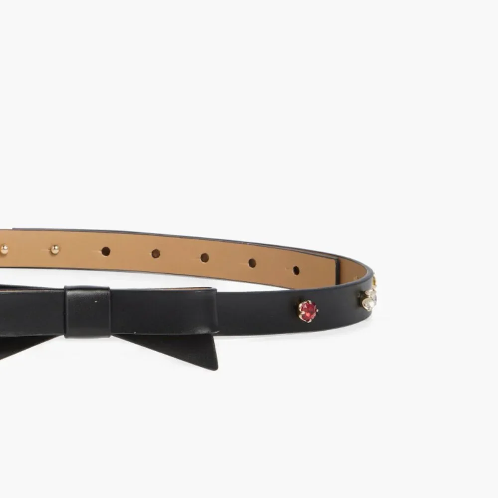 NWT $98  Kate Spade New York rhinestone bow belt Large, BLACK Leather